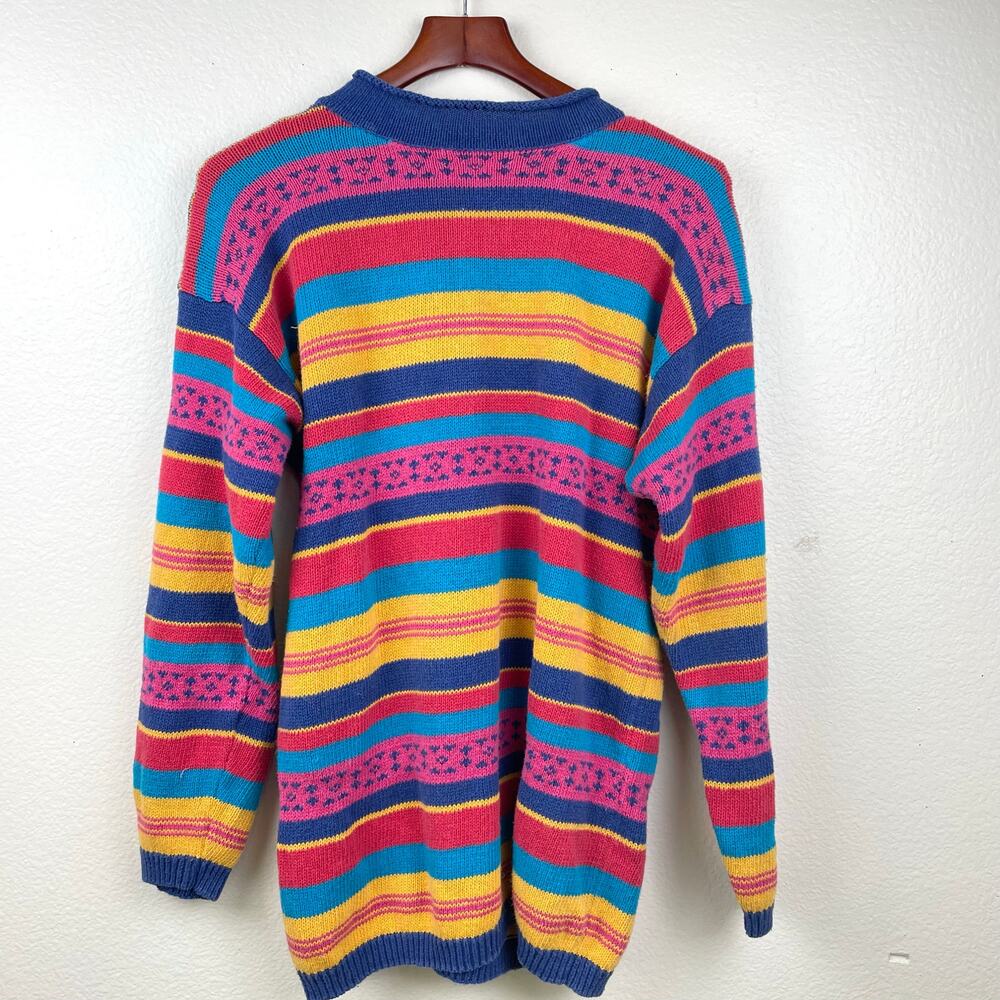 Vintage 80s Womens Sweater Sz L Oversized Colorful Roll Neck Indie Grunge‎ Long